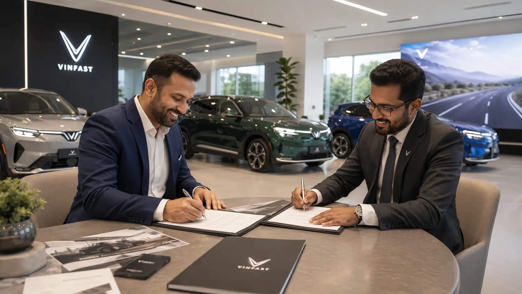 Advisor and investor discussing a dealership opportunity across a table — free eligibility assessment.