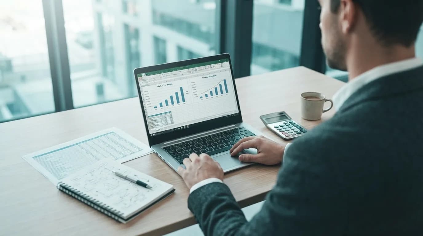 Entrepreneur planning an EV dealership business plan with charts and a laptop — step-by-step guide.